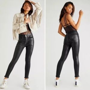 We the Free Black Coated High Rise Skinny Jeans Raw Hem